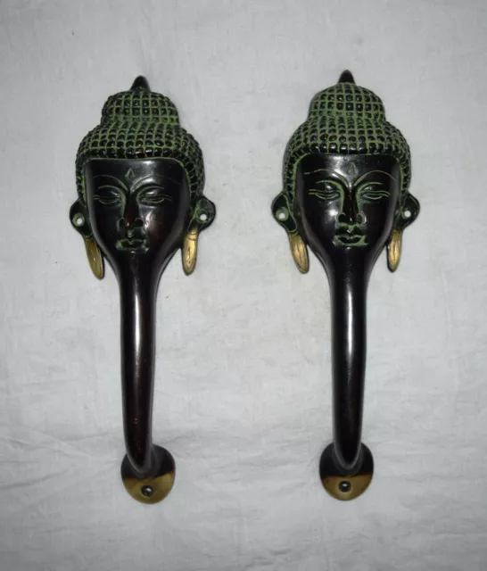 Pair Lord Gautama Buddha Door Handle Meditation Design Brass Any Door Décor UR54