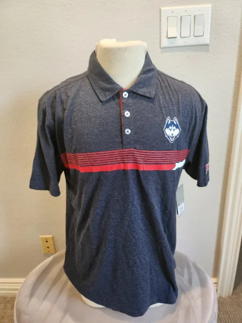 NEW UConn Huskies Colosseum Athletics Blue Buttoned Polo SS Shirt Mens L