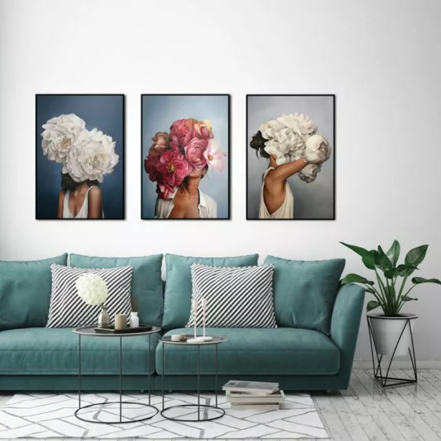 Home Hanging Decor Print Paper Canvas Wall Art Girl With Floral 3 sets Poster