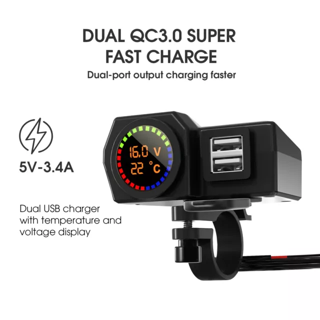 Misuratore Volt - misuratore di temperatura supporto di carica telefonico BLK B per moto E1