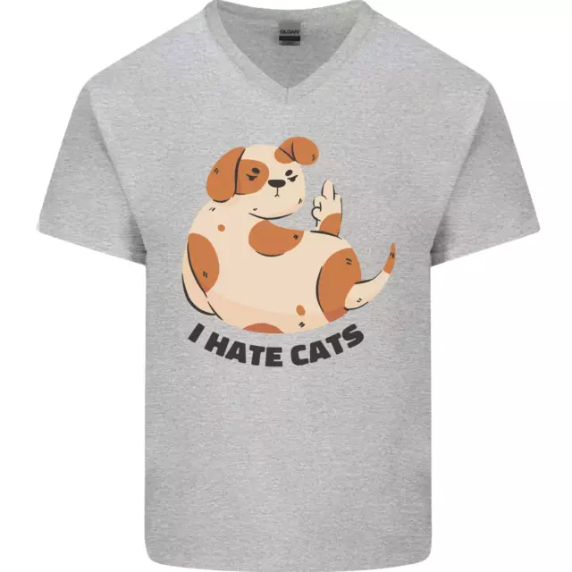 T-shirt da uomo divertente collo a V per cani odio gatti
