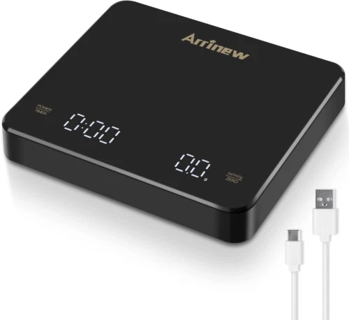 Mini báscula de café Arrinew con temporizador, espresso recargable pequeña