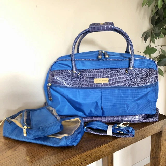 Samantha Brown Drop Bottom Satchel Bag With 2 Packing Cubes Blue Purple NWOT