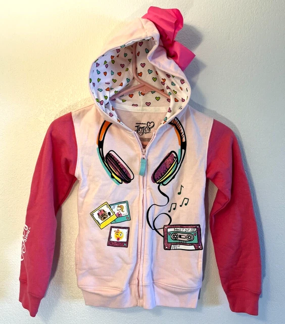 Jojo Siwa girl's size M 5/6 jacket Pink hoodie zip front fleece bow Nickelodeon