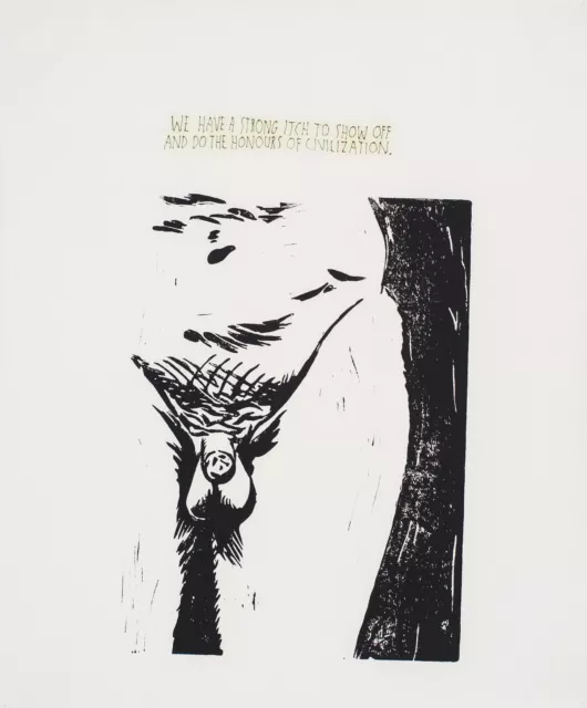 Raymond Pettibon & David Larsen, original Monotypie, signiert.