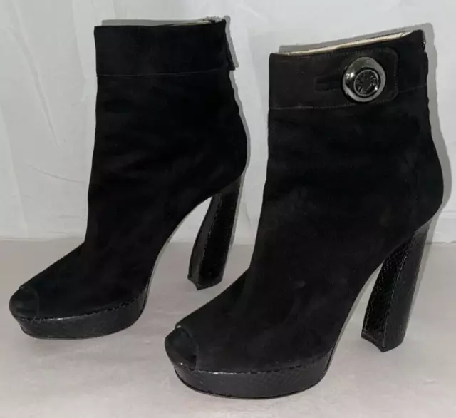 39.5/9.5 ❤️ PRADA Black Suede Leather Snakeskin Platform Heel Ankle Boots Bootie