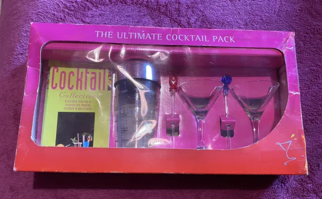 Paquete de coctelera de cócteles retro de colección años 80 conjunto caja gafas nuevo lindo bebidas de fiesta