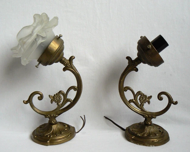 Anciennes Paire Appliques Murale En Laiton Style Art Nouveau