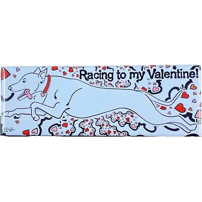 White Greyhound Valentines Day Magnet Handmade Holiday Dog Portrait Gift