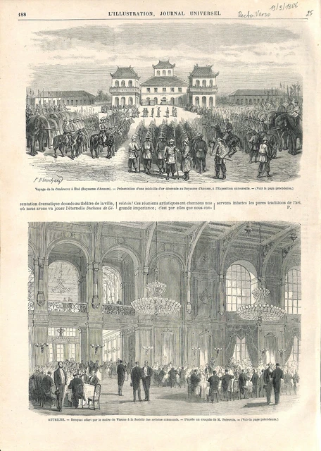 Voyage de la Couleuvre à Hué au royaume d'Annam Viêt Nam.médaille  GRAVURE 1868