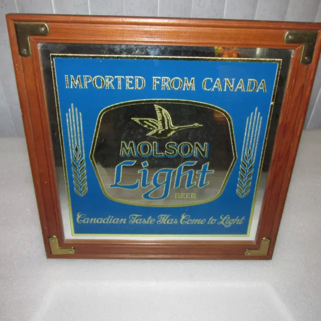 Molson Light Beer Mirror Sign 1985 Framed Imported from Canada Martlet Importing