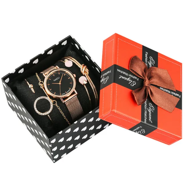 Schicke Damen Armband Quarz Armbanduhren Mode Armreif Kette Frau Geschenkset Box