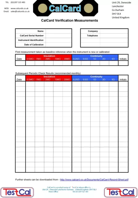 CalCard Resistance Calibration Checkbox - Insulation/Continuity - New In Stock! 2