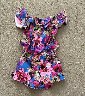 RIVER ISLAND Mini girls RI floral summer outfit set bardot top+shorts size 3 - 4