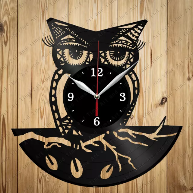 Vinyl Clock Owl Vinyl Wall Clock Handmade Art Decor Original Gift 3582