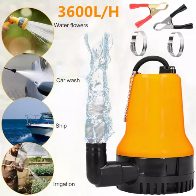 DC 12V 60W Tauchpumpe Wasserpumpe 3600L/H für Teich Boot mit 1.3m Kabel