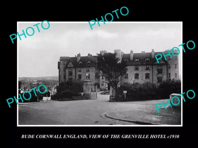OLD LARGE HISTORIC PHOTO BUDE CORNWALL ENGLAND VIEW OF GRENVILLE HOTEL c1930