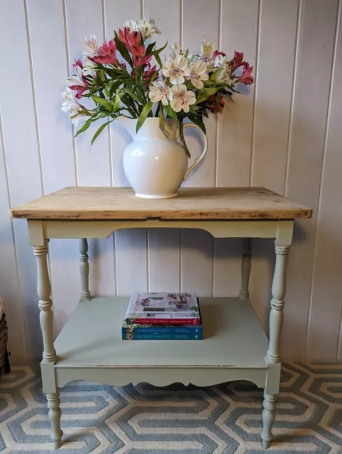 Antique Victorian Washstand~Console Table~Side Table~Scrubbed Pine Top~Painted~