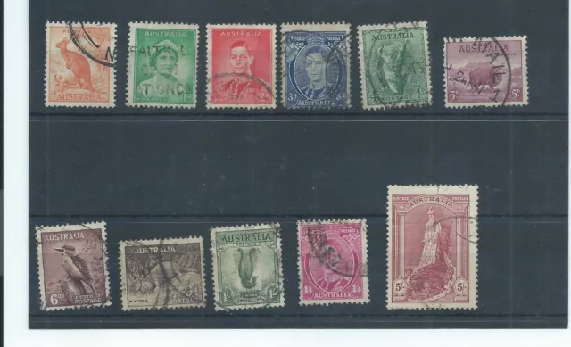 Australia stamps. 1937 etc series perf 13 1/2 x 14 to 5s used (no 1 1/2d) (K792)