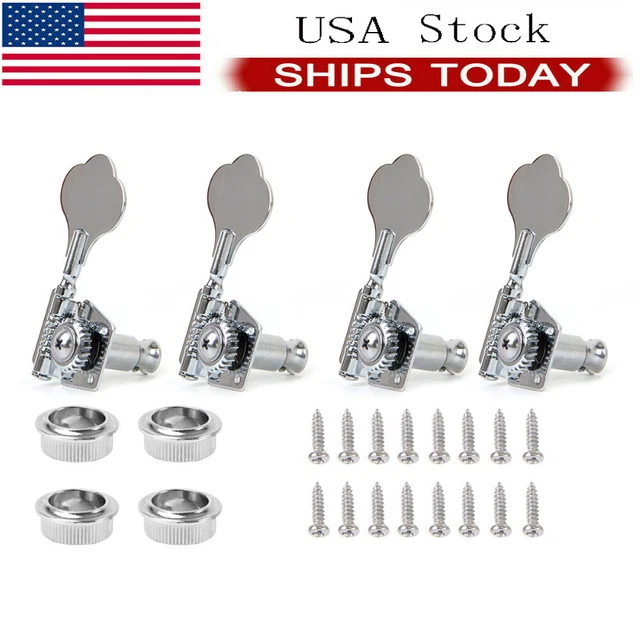4R In Line Bass Guitar String Tuning Pegs Locking Tuners Machine Heads Chrome US