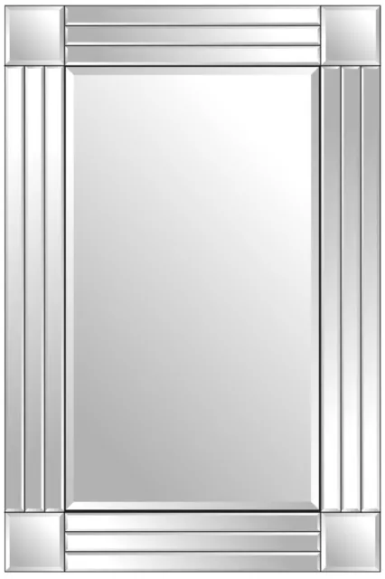 Extra Large Wall Mirror Silver All Glass Art Deco 3Ft11 X 2Ft8 120cm X 80cm 2