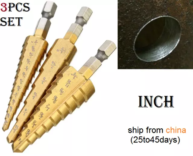 3x Titanium Step Core Drill Bits 1/8 - 3/4 inch HSS Tools foret unibit uni bit 3