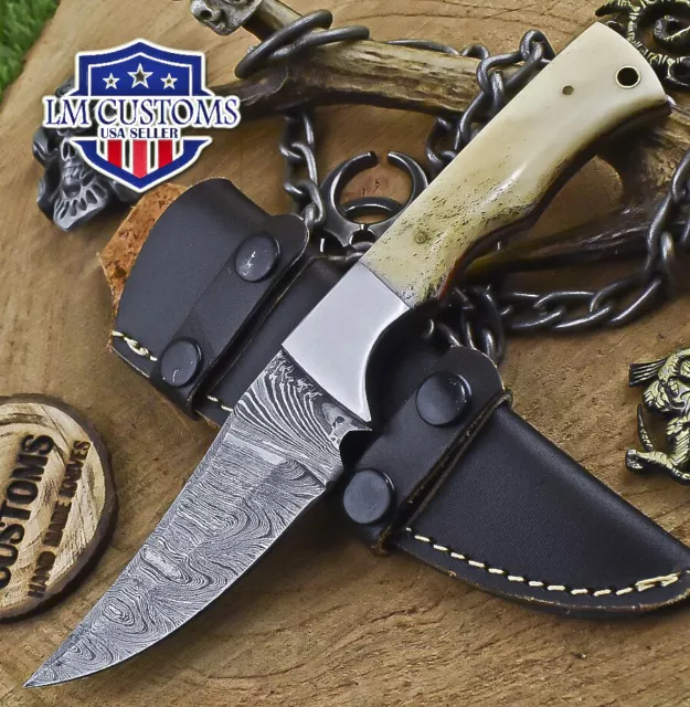 Custom Skinner Knife Twist Damascus Bone Steel Guard Hunting Collectible