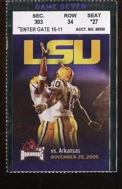 College Football Ticket LSU Tigers - 2005 - 11/25 - Arkansas - Les Miles