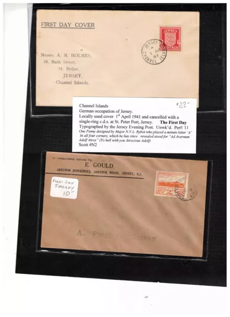 JERSEY 1941+  GERMAN OCCUPATION etc, on 2 FDC**  cat #N2+  $30.  USED  LOT 551