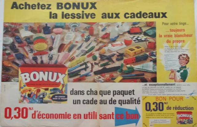 PUBLICITÉ DE PRESSE 1963 LESSIVE BONUX LAVE SI BLANC PLUS DE 500 CADEAUX