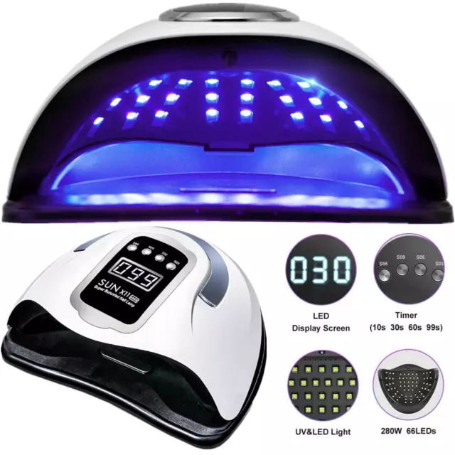 280W Nail Lamp 66LED UV Tool Professional Polish Dryer Gel Acrylic Curing Lights