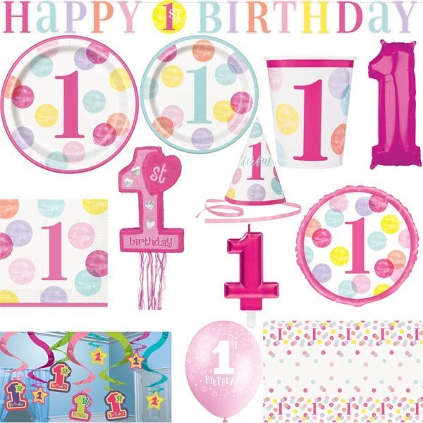 1. Anniversaire Fille Fête Kit Déco Décoration Rose Nombre Anniversaire D'Enfant
