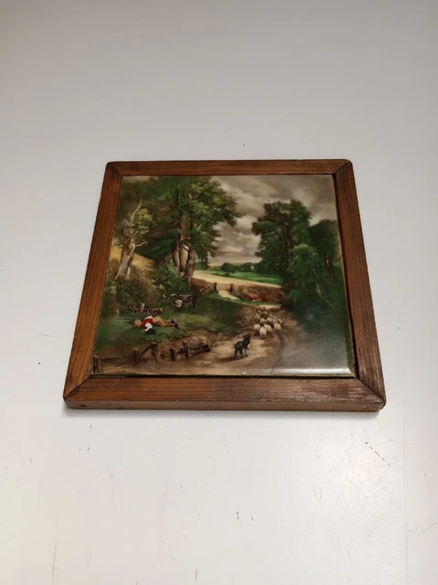 VTG English Countryside 6" Ceramic Tile Wall Trivet Sheep Dog Boy