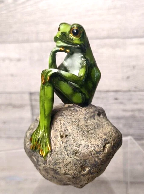 Hand Painted Beautiful Frog Figurine Decor Frog on a Stone 3.5" Fancy Tree