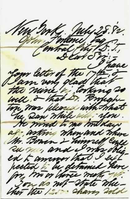 Broughton Bowen Dakota Territory Dt 1882 Dm Kelly Letter Mine Shares Dr Enfield