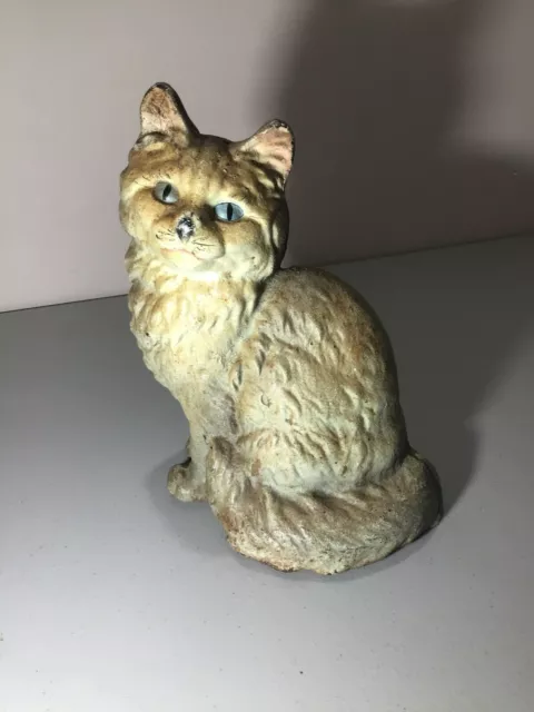 Antique Hubley Cast Iron Persian Sitting Cat Doorstop Original Great Color