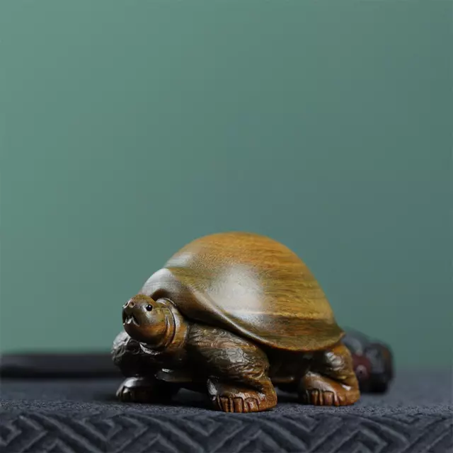 2.3" Feng Shui Wood Guaiacum Wood Rich Turtle Sculpture Carving Tortoise Statue