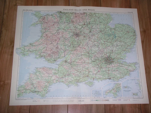 1955 VINTAGE MAP Of Southern England London / Wales / Scale 1:850,000 £ ...