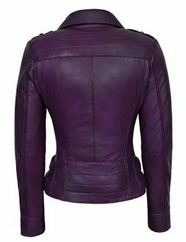 Women's Purple Color Biker Jacket 100% Real Lambskin Leather Motorcycle Jacket 2