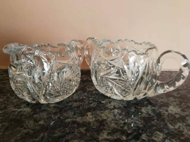 VTG. Antique American Brilliant Cut Glass Crystal Sugar Creamer Set