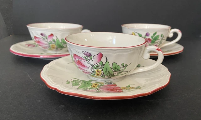 Faience Luneville K&G, réverbère, 3 tasses à thé et sous-tasses