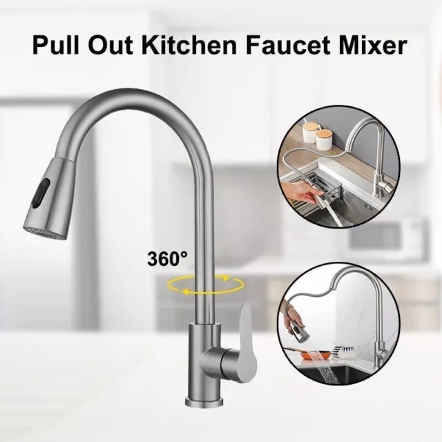 Brushed Nickel Kitchen Faucet Sink Mixer Faucet Pull Down Sprayer Single Handle