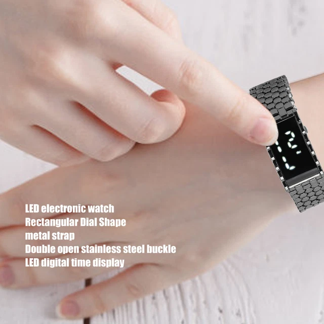 LED-Uhr Transparentes Display Metallarmband Digitales Rechteckiges