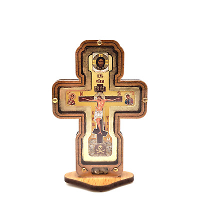 Icons Cross Jesus Orthodox w/ stones on Adhesive Tape 8 x 5 cm