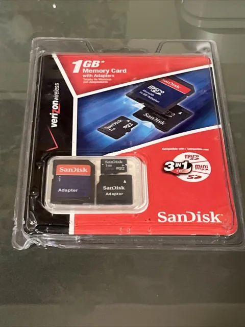 SANDISK 1 GB MEMORY CARD W/ ADAPTERS (3 in 1 Verizon Wireless) SD Micro & Mini
