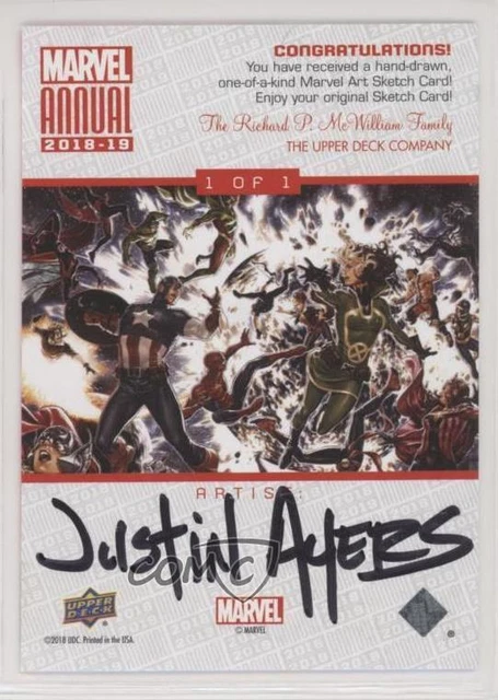 2018-19 Upper Deck Marvel Annual Sketch Cards 1/1 Justin Ayers #SKT Auto 0q7x 2
