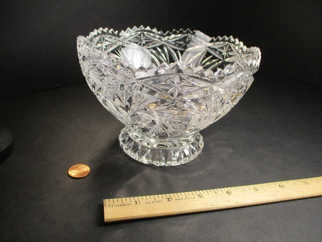 Vintage American Brilliant Period Cut Glass Bowl W/ Sawtooth Edge 4