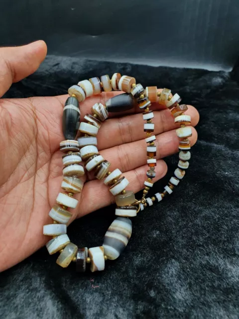 Ancient Sulemani Old Banded Agate Unique Found Beautiful Necklace