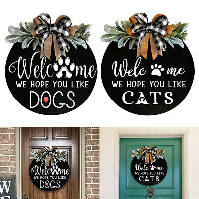 Welcome Sign for Front Door Round Wood Decor Wreaths Hanging Porch Hanger