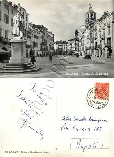Cartolina di Savigliano, panorama - Cuneo, 1955